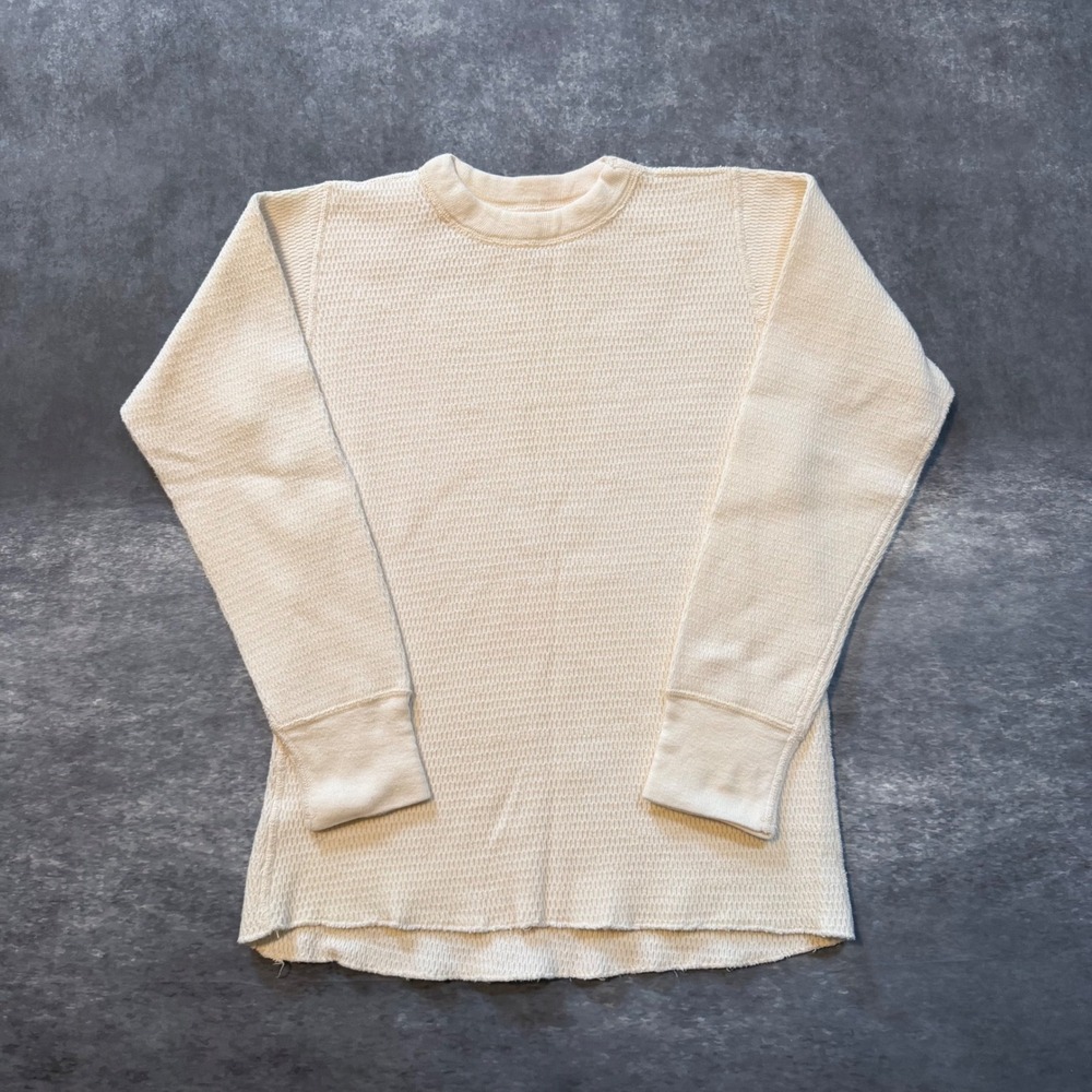 Vintage 1977 US Military Waffle Knit Thermal Shirt Medium M Lally Mfg Cream 70s